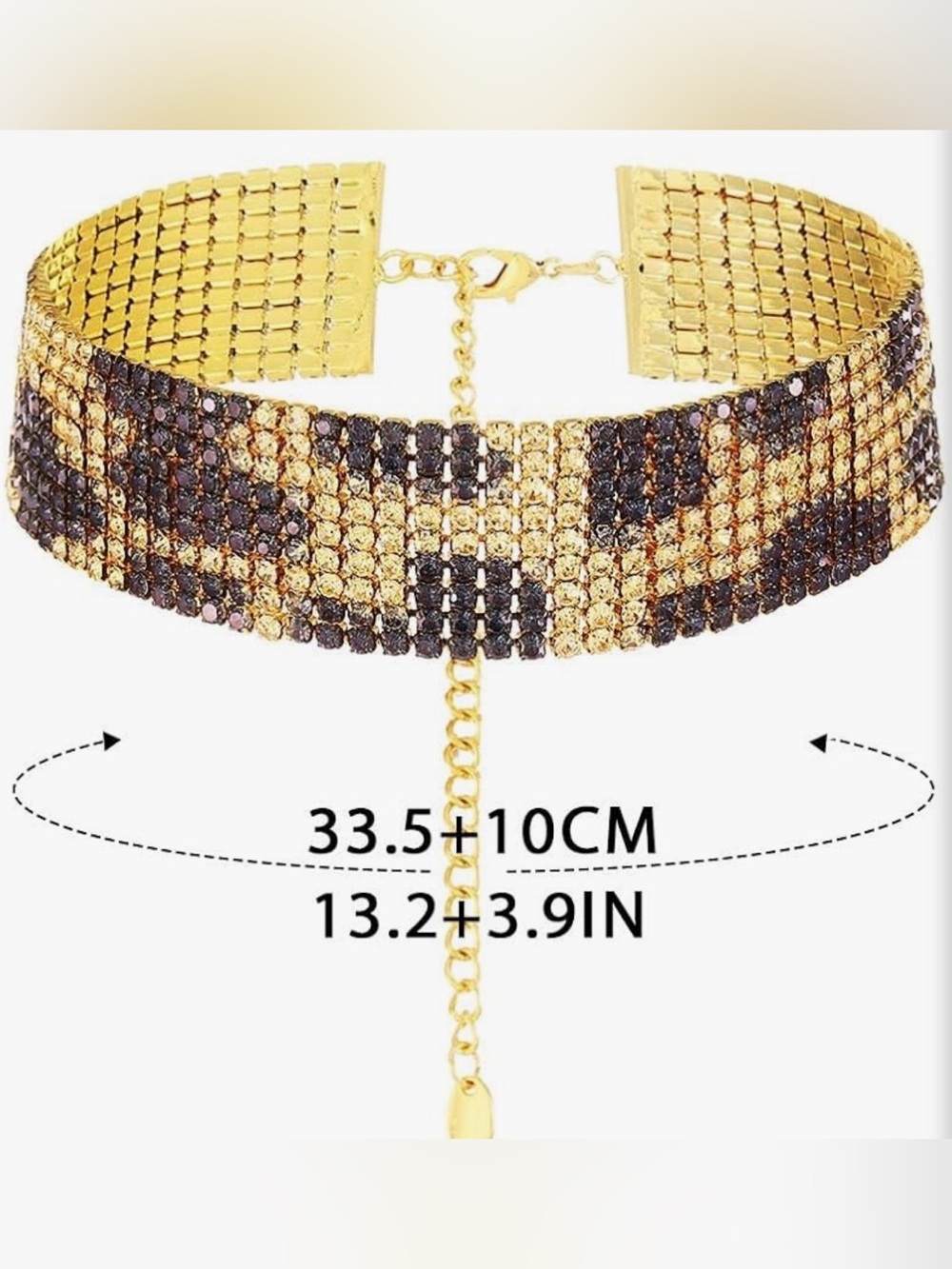 Gold and Black Crystal Choker Necklace - Leopard Print - Women Jewelry - Picture 3 of 3